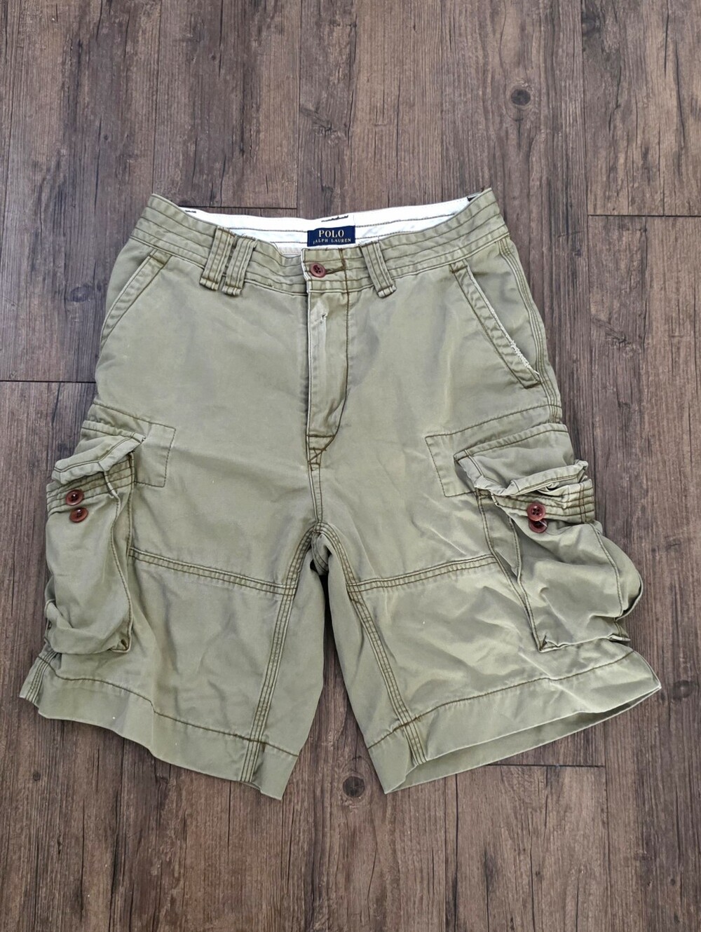 Polo Ralph Lauren vintage Cargo Shorts Utility Green distressed Mens Size 29